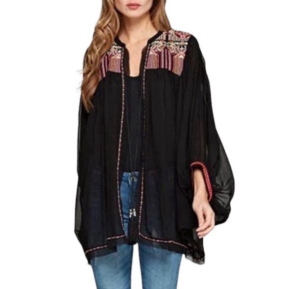 Love Stitch Boho Black Embroidered Kimono NWT S/M - Picture 15 of 15